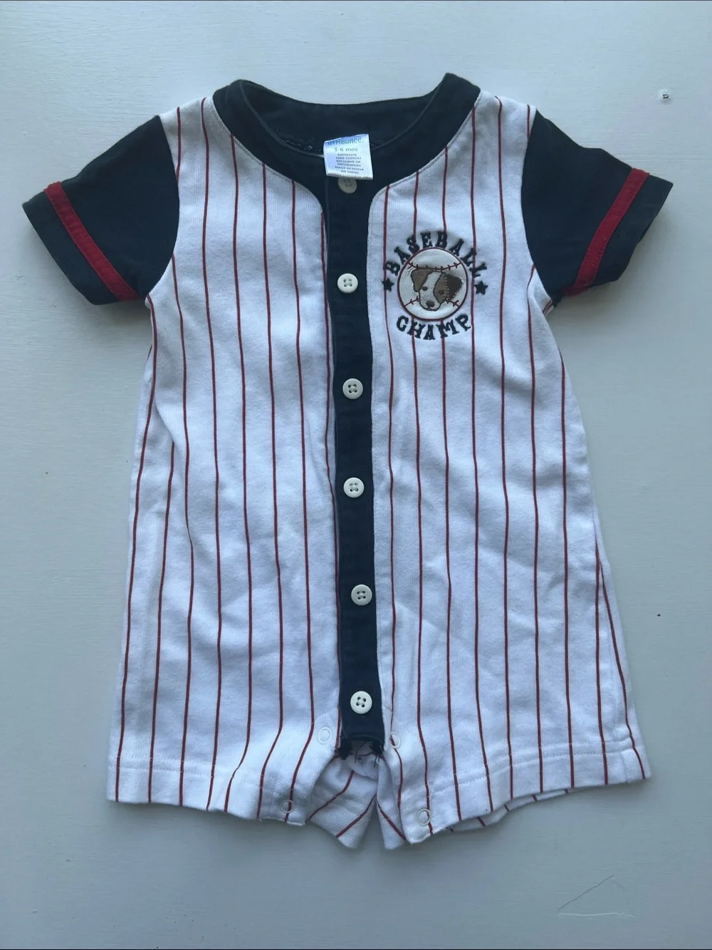 Gymboree White & Navy Baseball-Style Button Romper